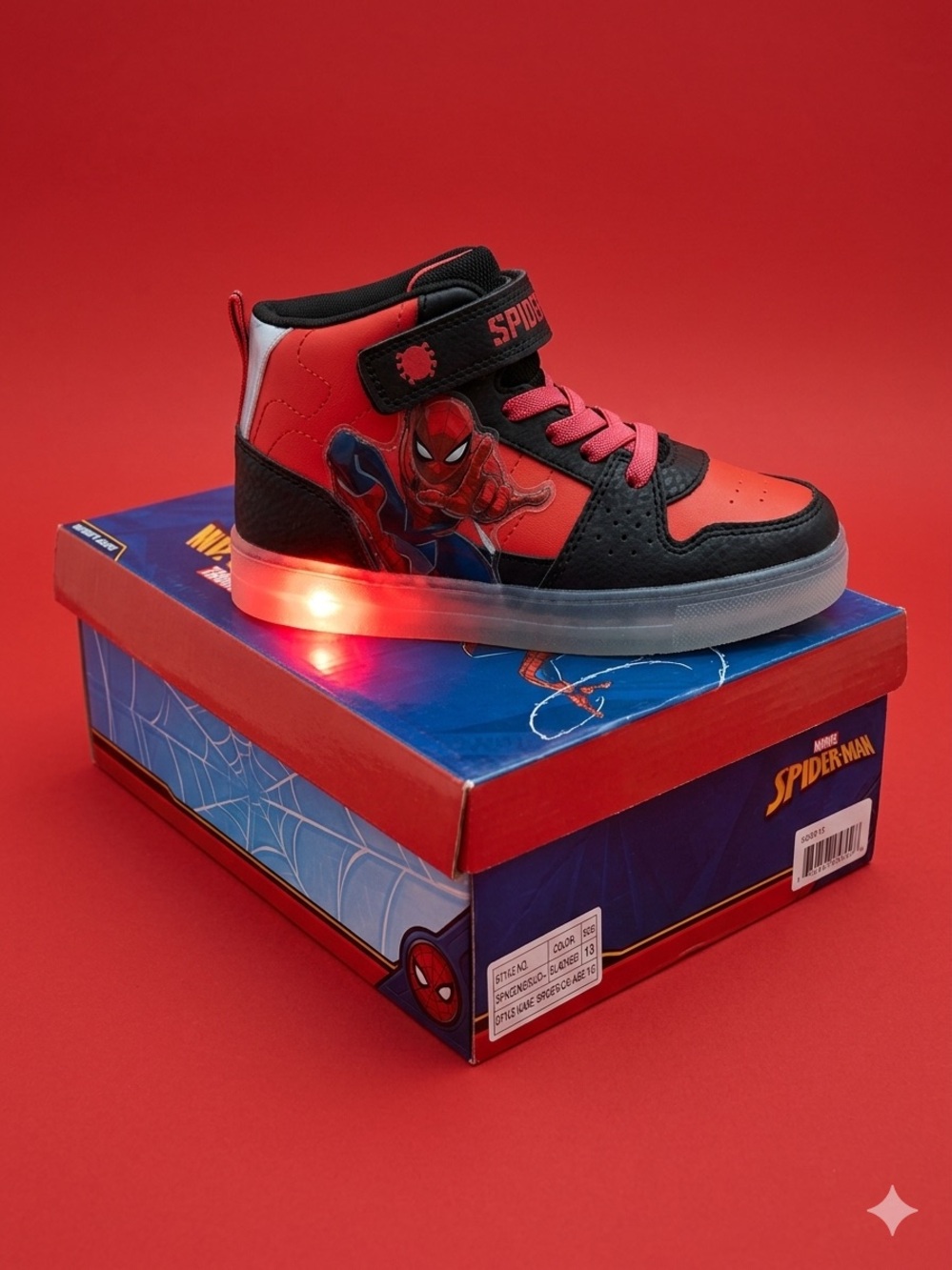Spiderman Red and Black Light-Up High Top Sneaker